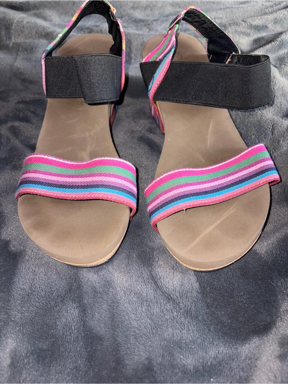 Striped Elastic Band Women’s Sandals in Pink and Black - Picture 2 of 4